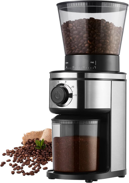 Burr Coffee Grinder, Electric Conical Coffee Bean Grinder With 30 Adjustable Grind Settings For 2-12 Cups, Sliver &