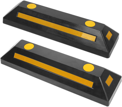 50135 2-Pack Commercial Grade Rubber Curb Parking Blocks with Yellow Reflective Strips Wheel Stops for Cars, Vans