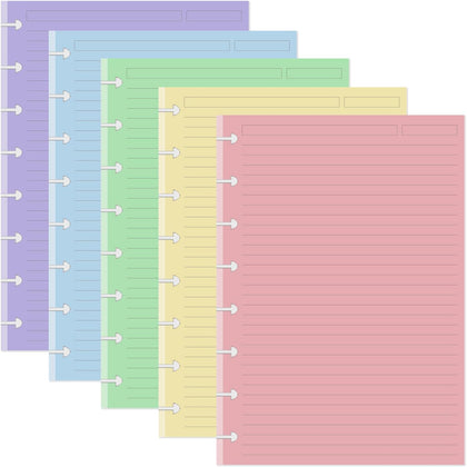 Junior Size TUL Discbound Lined Refill Paper, 8-Disc Disbound Insert, 5 Colors(20 Sheets/Color), Total 100Sheets /
