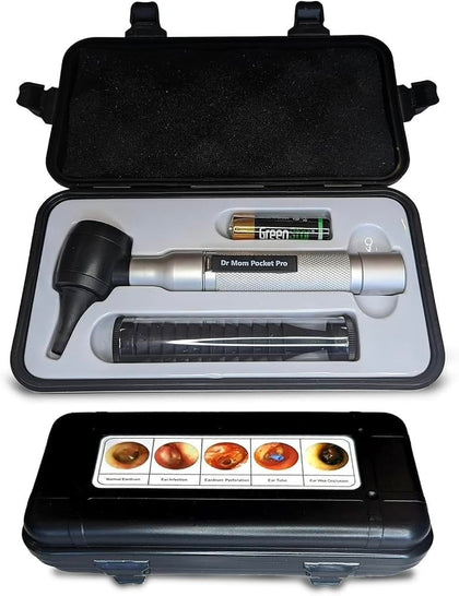 4th Generation Doctor Mom LED Pocket Pro Otoscope with Both Adult and Pediatric Disposable Specula Tips, Battery, and