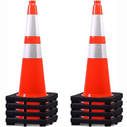8 Pack 28 Inch Orange Traffic Cones with Weighted Base | Heavy-duty design with reflective collars and flexible PVC