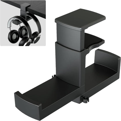 Dual Headphone Stand Holder - EURPMASK 2 in 1 PC Gaming Headset Hooks, 360 Degree Rotating Headphone Hanger with