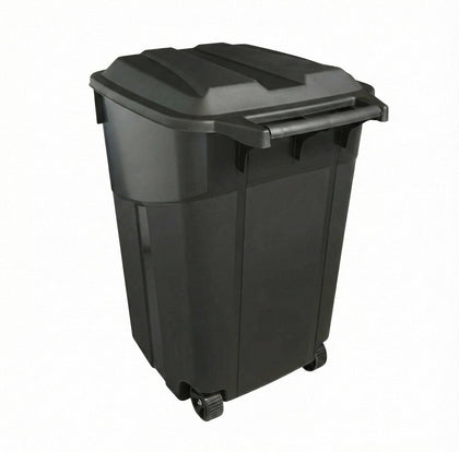 Outdoor Trash Can with Lid & Wheels, 45 Gallon Large Garbage Can for Garage & Patio, Heavy Duty Lockable Lid, Rugged