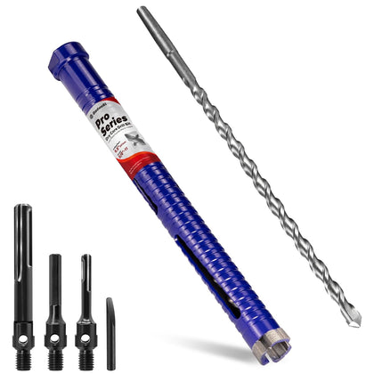 1" Pro Dry Core Drill Bit with Pilot Bit & 3 Adapters (SDS Plus/SDS Max/1/2 Hex), Upgraded-Welded Blade Core Bits for