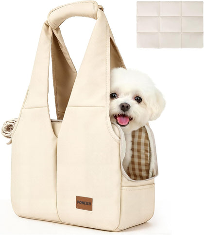 Dog Purse Carrier for Small Dogs and Cats, Soft-Sided Pet Tote Bag with 6 Large Pockets, Collapsible Travel Puppy