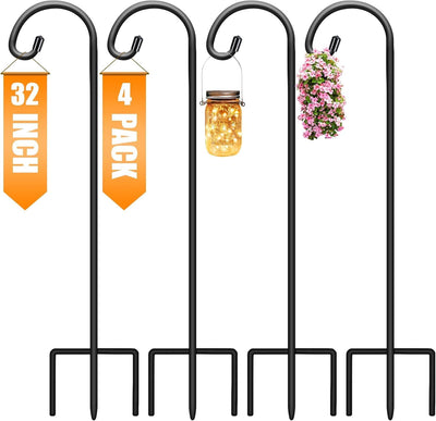 32 Inch Shepherd Hooks for Outdoor 4 Pack, Adjustable Garden Hooks for Hanging Plants, Lanterns, Solar Lights, Mason