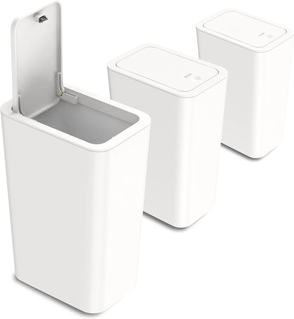 3 Pack 10L / 2.6 Gallon Small Trash Can with Lid, Bathroom Garbage Can with Pop-Up Lid, Waste Basket for Bathroom