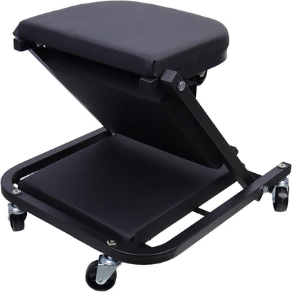 2-in-1 Mechanic Creeper and Stool, 300 lbs Capacity, Heavy-Duty Steel Frame, 360° Swivel Casters, Padded Cushions