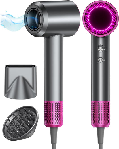 Hair Dryer, 160000RPM Ionic Blow Dryer with Diffuser (Dark Gray) | Fast Drying Motor, 500M Ionic Negative for Reduce