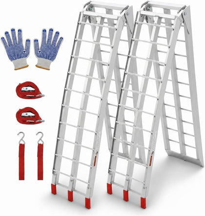 7.5FT Aluminum Folding Loading Ramps, Folding Ramps for Pickup Truck & Traile, Includes Load Straps for ATV, UTV
