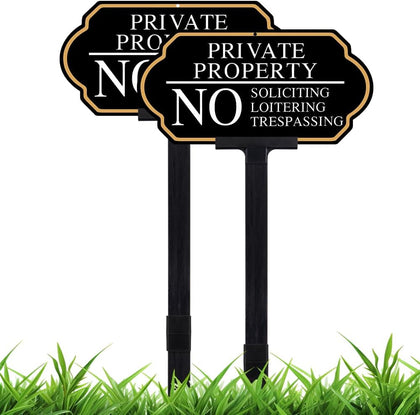 Large Private Property No Soliciting Yard Sign - Elegant Black with UV Protection, 14x7 Inch/35 inch Height, Durable
