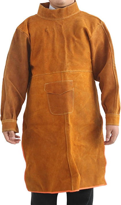 Split Cowhide Leather Welding Jacket, Heat & Flame Resistant Heavy Work Welding Protection Coat, Welding Apron for