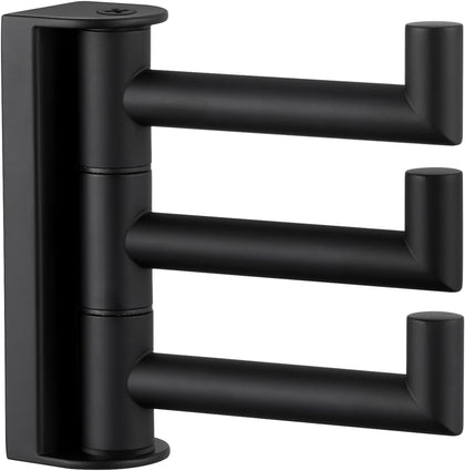 Swivel Towel Hook 3 Arms, Robe Coat Wall Hook, Matte Black | SUS304 Stainless Steel, Foldable Hand Bath Towel Holder