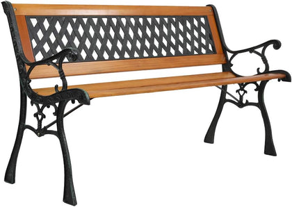 49.5in Outdoor Wood & Metal Porch Benches,Weatherproof Patio Park Bench,Outside Leisure Bench,Outdoor Garden Park