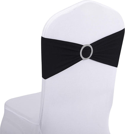 25pcs Black Spandex Chair Sashes with Buckle Slider for Wedding, Party Decoration