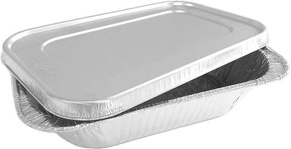Quarter-Size Aluminum Foil Steam Table Pan with Lid - Disposable Food Storage Baking Containers (Pack of 12 Sets)