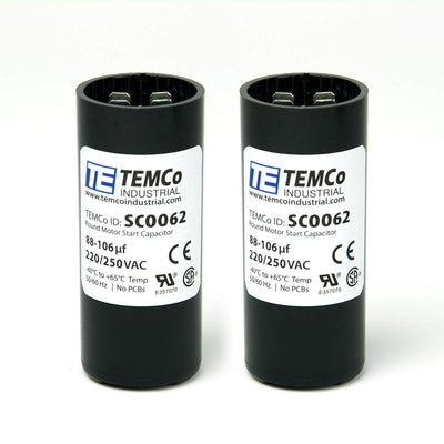 2 Pack TEMCo 88-106 uF MFD CD60 Start Capacitor 220-250V AC Round | 50/60 Hz Motor Start Capacitor for HVAC, Compressor, Pump