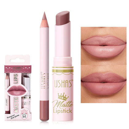 2 in 1 Waterproof Lipstick and Lip Liner Combo Set - Long Lasting Matte Lipstick Pen with Lip Liner Set Makeup Kits