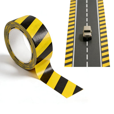 Mini Traffic Warning Tape Roll 15Ft X 0.23In Yellow and Black Safety Tape for Kids Creative Road Layouts Reusable