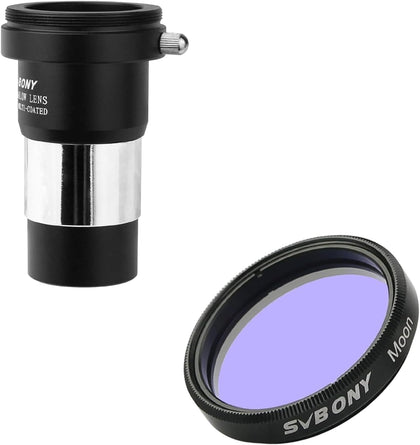 Moon Filter, 1.25" Telescope Filter, Optical Glass, Aluminum Housing with Barlow Lens 2X, 1.25 inch Barlow Lens with