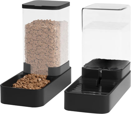 Automatic Cat Feeder and Water Dispenser in Set with Pet Food Bowl,Gravity Dog Waterer and Food Feeder for Small