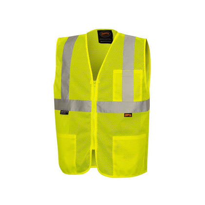 Hi Vis Self-Extinguishing FR Safety Vest for Men & Women - Flame Resistant Mesh with Reflective Tape - Class 2