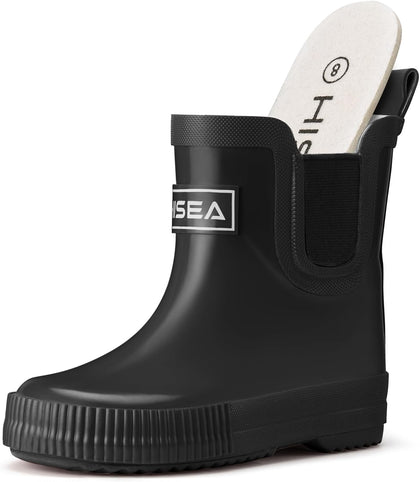 Kids Barefoot-Friendly Rain Boots, 100% Natural Rubber Waterproof Ankle Chelsea Boots with Soft Cotton Lining