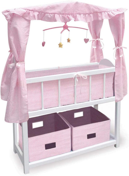 Doll Crib with Bedding, Storage Baskets, Mobile & Personalization Kit - Ideal Nursery Set for Dolls Up to 22 Inches