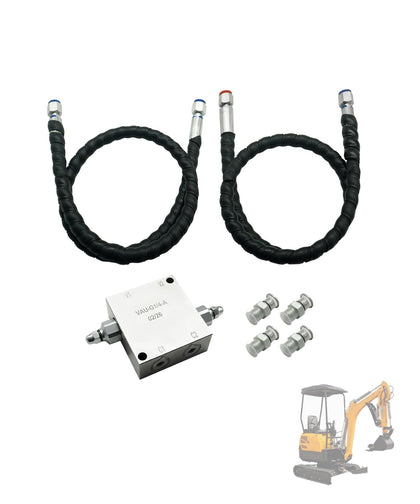 Mini Excavator Cushion Valve Kit with 1/4-inch Hydraulic Hose with M14x1.5 Threaded End, Fits for Any Mini Excavator, Shock Absorb & Smooth Rotation Build Suitable for Rotary Motor