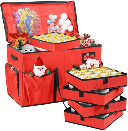 Christmas Ornament Storage Box,2-in-1 Christmas ornament organizer&Christmas Figurine Container,5 Trays,6 Adjustable