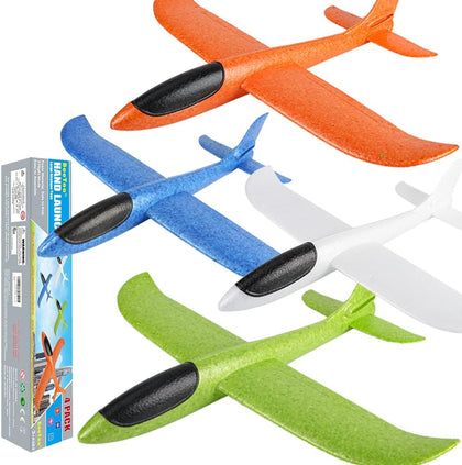 4 Pack Airplane/Flying Toys, 17.5" Large Throwing Foam Plane/Gliders, 2 Flight Mode, Birthday Gifts for Girls Kids 3