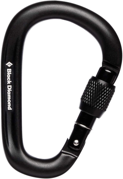 PearLock Screwgate Climbing Carabiner, HMS Shape, Black | large rope-bearing surface for Munter hitches and smooth