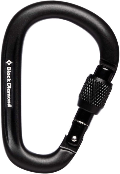 PearLock Screwgate Climbing Carabiner, HMS Shape, Black | large rope-bearing surface for Munter hitches and smooth