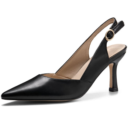 Women's Kitten Heels Pumps Pointed Closed Toe Wedding Party Dress Slingback Pump Shoes Black