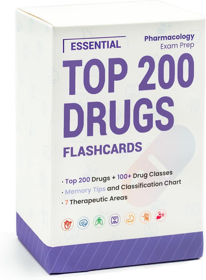 Top 200 Drugs Flashcards – Pharmacology Study Guide for Nurses, Paramedics & Pharmacy Techs | Nursing School