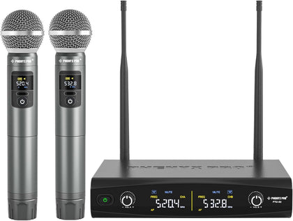 Dual UHF Tunable Frequency Wireless Microphone System PTU-52-2H | 2 Metal Mics, 2 x 30 Frequencies, 200 ft Range