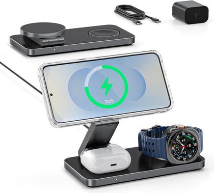 3-in-1 Charging Station for Samsung, Magnetic Fast Wireless Charger Stand Compatible with MagSafe for Galaxy