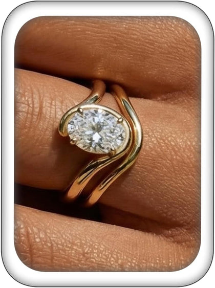14K Gold Plated Stackable Rings for Women, Non Tarnish Cubic Zirconia Wedding Bands, Dainty Engagement & Promise