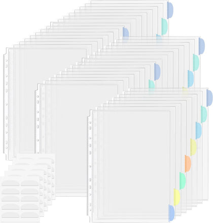 5 Set of 40 Pack A4 Plastic Sleeves Binder Index Dividers Pocket Dividers for 2/3/4 Ring Binder with 8 Tabs,Clear
