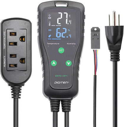 DHTC-1011 Temperature and Humidity Controller Outlet Plug in Thermostat Humidistat Reptile Humidity Controller