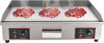 30" Electric Countertop Flat Top Griddle, 3000W Commercial Griddle, Stainless Steel Teppanyaki Grill with Temp