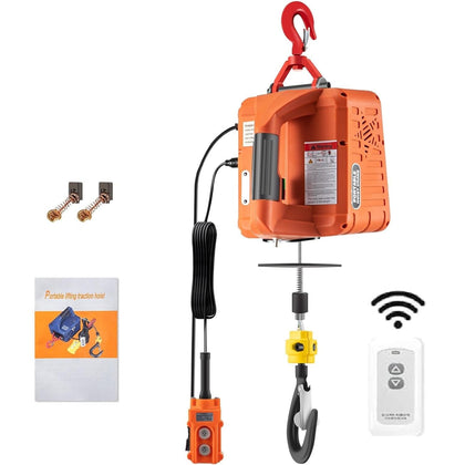 3in1 Electric Hoist Winch, 1500W Portable Electric Winch, 110V Power Winch Crane, 25ft Lifting Height, Overload
