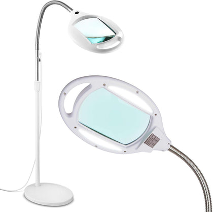 LightView Pro Magnifying Glass with Light and Stand, Magnifying Floor Lamp with Sturdy Weighted Base for Facials