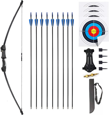 45" Youth Bow and Arrows Set for Kids 8-12 Teens Recurve Archery Beginner Gift Longbow Kit, Outdoor Hunting Play
