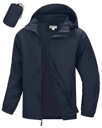 Men's Waterproof Rain Jacket Packable Lightweight Hood Rain Shell
