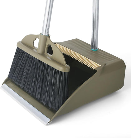 Upgrade Broom with Dustpan Combo Set,48'' Long Handle Stiff Broom Bristles with Heavy Duty Dust Pan,Indoor Outdoor