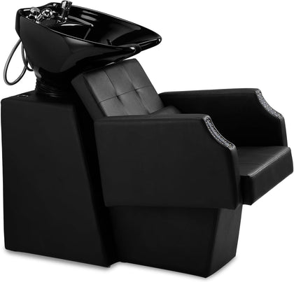 Salon Shampoo Backwash Chair Unit for Hairdressing | Large Ceramic Bowl, Adjustable Shampoo Bowl Sink, Barbershop