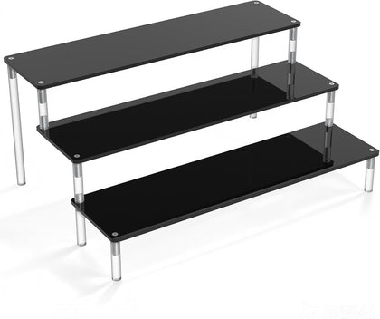 Acrylic Display Riser, Black Perfume Organizer, 3 Tier Cupcake Stand | Acrylic Shelves for Figures and Cologne, Shelf