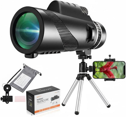 80x100 Monocular Telescope for Adults High Power - HD Spotting Scope with Smartphone Adapter & Portable Tripod