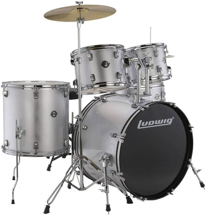 Accent 5-piece Complete Drum Set - 22-inch Bass Drum and Cymbals, Silver Sparkle